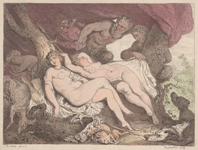 Diana en haar nimfen bespied door saters, 1790-1799 door Thomas Rowlandson