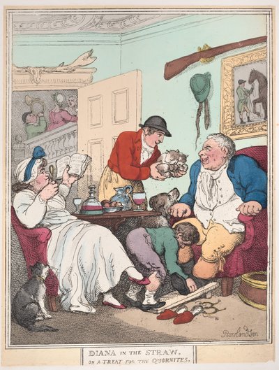 Diana in het stro, of een traktatie voor Quornites, 1 januari 1804 door Thomas Rowlandson
