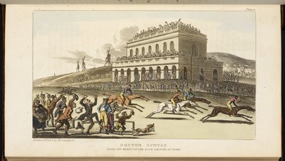 Doctor Syntax verliest zijn geld op de renbaan in York door Thomas Rowlandson