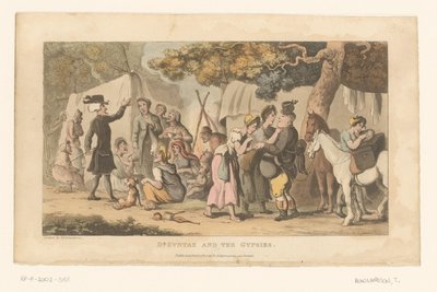 Doctor Syntax in een Romakamp door Thomas Rowlandson