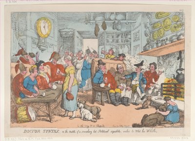 Doctor Syntax, midden in een verhitte politieke ruzie, wenst te vertrekken, 31 augustus 1813 door Thomas Rowlandson