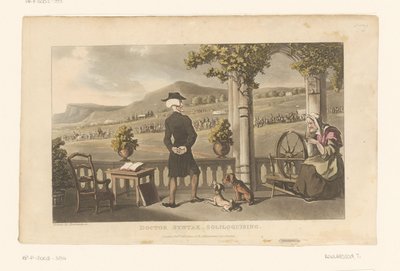Doctor Syntax staart naar een stoet in het landschap door Thomas Rowlandson