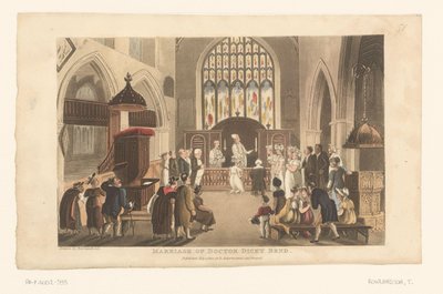 Doctor Syntax voltrekt het huwelijk tussen Dicky Bend en zijn verloofde door Thomas Rowlandson