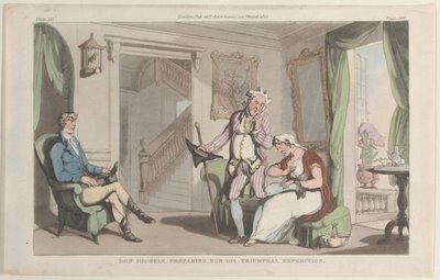 Don Michele Bereidt zich voor op zijn Triomftocht, uit Napels en de Campagna ..., 1 juni 1815 door Thomas Rowlandson