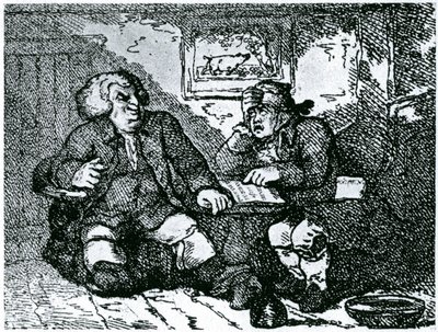 Dr. Johnson en James Boswell herstellen van een kater na een nacht in de stad door Thomas Rowlandson