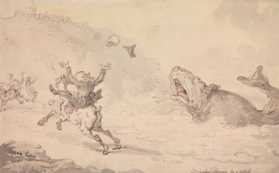 Dr. Syntax schrikt van een walvis door Thomas Rowlandson