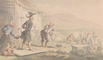 Dr. Syntax Mediterend op de Grafstenen door Thomas Rowlandson