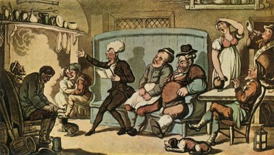 Dr. Syntax Leest Zijn Tour in de Keuken van de Dun Cow, ca. 1815 door Thomas Rowlandson