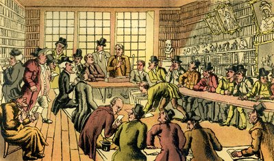 Dr. Syntax bij een veiling door Thomas Rowlandson