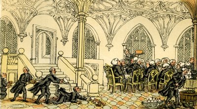 Dr. Syntax vermaakt zich op de universiteit door Thomas Rowlandson