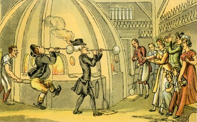 Dr Syntax in de glasfabriek door Thomas Rowlandson