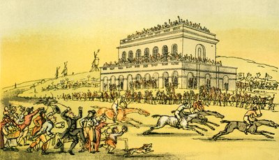 Dr. Syntax verliest zijn geld op de renbaan in York door Thomas Rowlandson