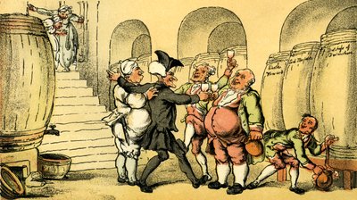 Dr. Syntax maakt zich meester van de kelder door Thomas Rowlandson