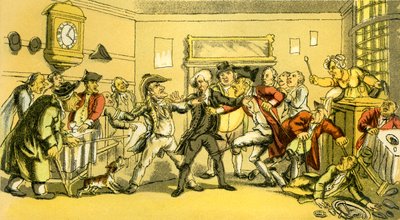 Dr. Syntax aanwezig bij een ruzie in een koffiehuis door Thomas Rowlandson