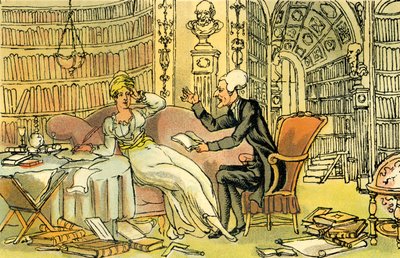 Dr Syntax met een blauwe kous schoonheid door Thomas Rowlandson