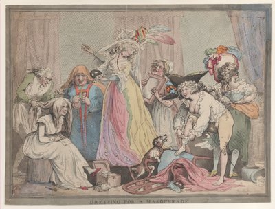 Klaarmaken voor een gemaskerd bal, 1 april 1790 door Thomas Rowlandson