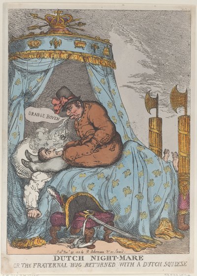 Nederlandse nachtmerrie of de broederlijke omhelzing teruggegeven met een Nederlandse knuffel, 30 november 1813 door Thomas Rowlandson