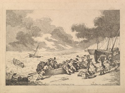 Vertrek vanuit Brighthelmstone naar Diepp[e] (uit: Imitations of Modern Drawings) door Thomas Rowlandson