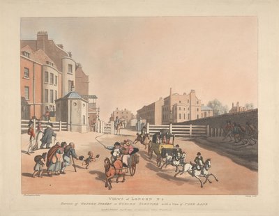 Ingang van Oxford Street of Tyburn Turnpike (nr. 4) door Thomas Rowlandson