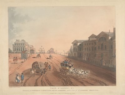 Ingang van de Piccadilly of Hyde Park Corner Turnpike (nr. 1) door Thomas Rowlandson