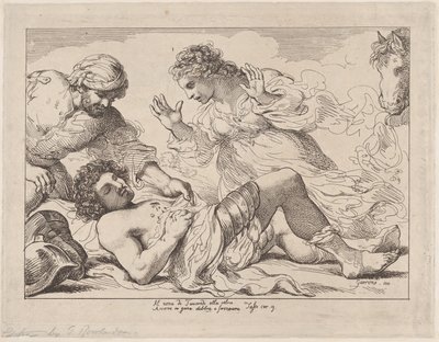 Erminia ontdekt de gewonde Tancred uit Tasso, Gerusalemme Liberata door Thomas Rowlandson