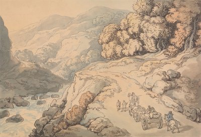 Watervallen aan de rivier de Conwy, Noord-Wales door Thomas Rowlandson