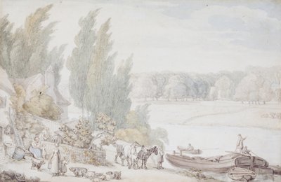 Boerderij aan de oever van een rivier door Thomas Rowlandson