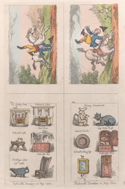 Modieuze Meubels bij Hogs Norton, Wiskundig Paardrijden, 1809 door Thomas Rowlandson