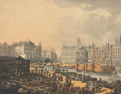 Feyge Dam, met een deel van de Vismarkt in Amsterdam, 1797 door Thomas Rowlandson