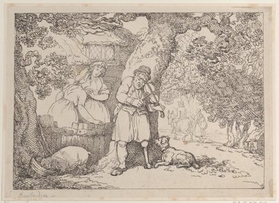 Violist, Zeeman, Twee Vrouwen en een Varken bij een Huisje, 1816 door Thomas Rowlandson