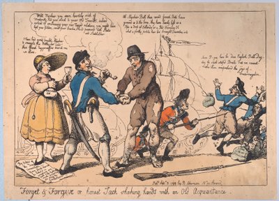 Vergeet en vergeef, of Eerlijke Jack schudt handen met een oude kennis door Thomas Rowlandson