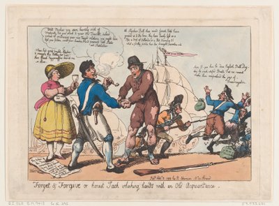 Vergeet en vergeef, of Eerlijke Jack schudt handen met een oude kennis, 3 september 1799 door Thomas Rowlandson