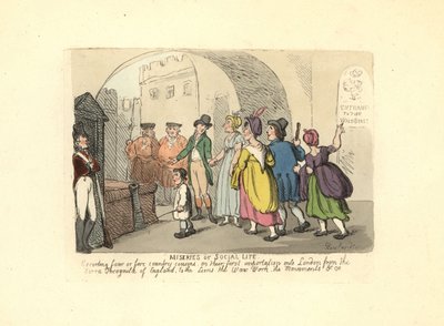 Heer begeleidt plattelandsneven op hun eerste reis naar Londen door Thomas Rowlandson