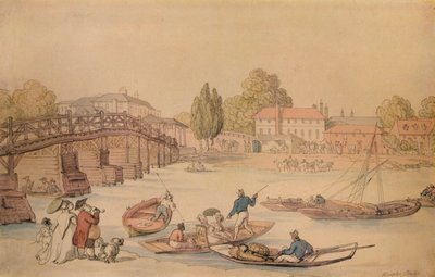Hampton Bridge, 1800 door Thomas Rowlandson