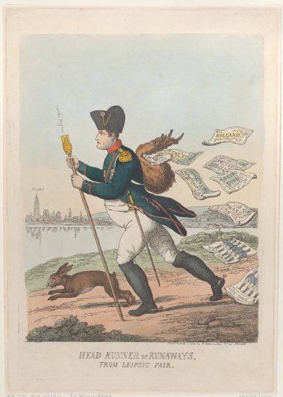 Hoofdrenner of Ontsnapten van de Leipzic Beurs, 2 maart 1814 door Thomas Rowlandson