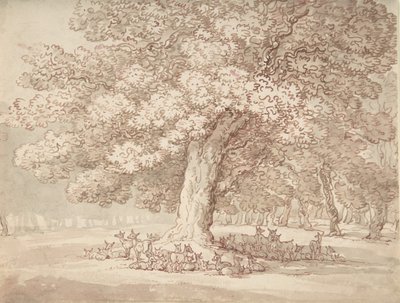 Kudde herten onder een eik, 1775-1827 door Thomas Rowlandson