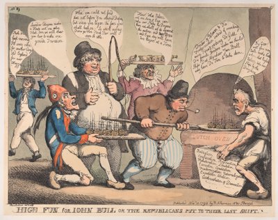 Hoog plezier voor John Bull, of de Republikeinen tot hun laatste redmiddel gebracht, 12 november 1798 door Thomas Rowlandson