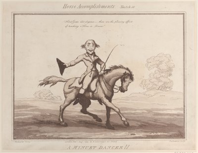 Paardenprestaties, schets 10: Een menuetdanser!!, 1 augustus 1799 door Thomas Rowlandson