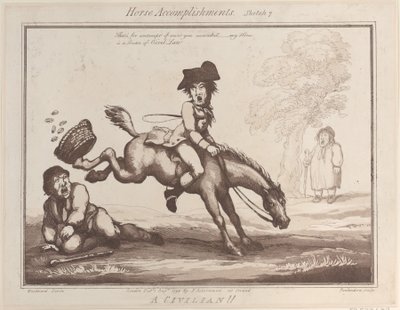 Paardenvaardigheden, Schets 7: Een Burger !!, 1 augustus 1799 door Thomas Rowlandson