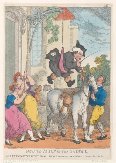 Hoe te springen in het zadel of een nieuw uitgevonden patentkraan voor de accommodatie... door Thomas Rowlandson