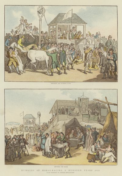 Humor van paardenrennen honderd jaar geleden door Thomas Rowlandson