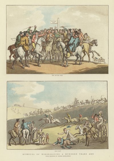 Humors van paardenrennen honderd jaar geleden door Thomas Rowlandson