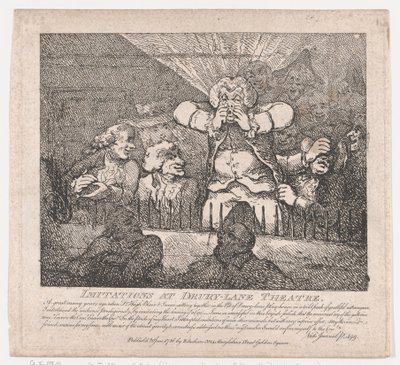 Imitaties in Drury-Lane Theatre Picturesque Beauties of Boswell, deel twee, 20 juni 1786 door Thomas Rowlandson