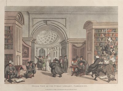 Binnenaanzicht van de openbare bibliotheek, Cambridge, 9 november 1809 door Thomas Rowlandson
