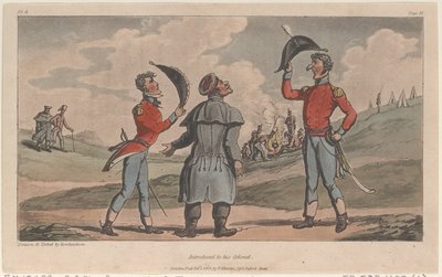 Geïntroduceerd bij zijn kolonel, uit De militaire avonturen van Johnny Newcome, 1815 door Thomas Rowlandson