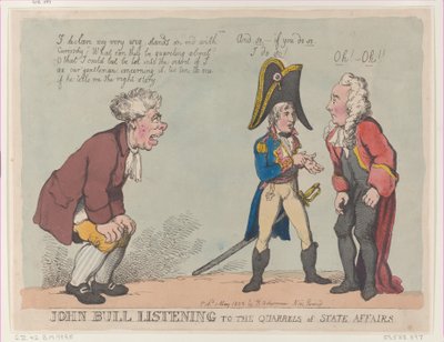 John Bull luistert naar de ruzies over staatszaken, 1 mei 1803 door Thomas Rowlandson