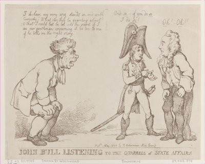 John Bull luistert naar de ruzies over staatszaken, 1 mei 1803 door Thomas Rowlandson