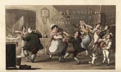 Johnny danst op een geheime feest met andere bedienden in de keuken door Thomas Rowlandson