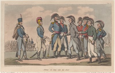 Johnny in dienst met zijn chef, uit The Military Adventures of Johnny Newcome, 1815 door Thomas Rowlandson