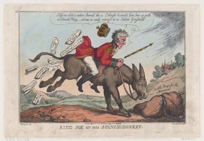 Koning Joe op zijn Spaanse ezel door Thomas Rowlandson